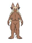  anthro big_breasts blonde_hair blush breasts brown_body brown_fur dragon female fur hair hi_res horn huge_breasts hybrid komenuka_inaho long_hair looking_at_viewer mammal nails nude_anthro nude_female portrait sharp_nails smile solo three-quarter_portrait 