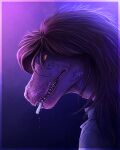  absurd_res anthro border bust_portrait chalk clothed clothing colored deltarune dinosaur fangs female hair hi_res klaragibson looking_at_viewer portrait pupils purple_background purple_body purple_scales reptile scales scalie sharp_teeth simple_background slit_pupils solo susie_(deltarune) teeth undertale_(series) yellow_eyes 