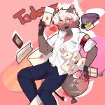  2023 anthro blush brown_body brown_fur canid canine canis clothing domestic_dog fingerless_gloves fur gloves hair handwear hi_res lifewonders mail male mammal pamts shirt solo tadatomo tandong820 tokyo_afterschool_summoners topwear white_hair 