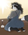  anthro big_breasts big_butt blackbetty breasts butt clothed clothing female franciene_(tango&#039;s_family) hair hi_res looking_at_viewer mammal procyonid raccoon simple_background smile solo tail thick_thighs wide_hips 