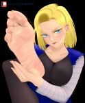  absurdres android_18 barefoot blonde_hair blue_eyes dragon_ball feet feet_up fingernails foot_focus highres non-web_source short_hair soles toes 