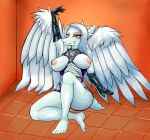  anonidramon anthro breasts colored fang_(gvh) feathered_wings feathers female fishnet_clothing goodbye_volcano_high hair hi_res pterodactylus pterosaur reptile scalie solo tail wings 
