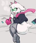  2023 anthro blush bottomless bovid butt caprine clothed clothing deltarune eyewear feet fur girly glasses goat hatsumiilkshake hi_res horn legwear looking_back male mammal nintendo nintendo_switch purple_eyes ralsei smile smoking_weed solo thigh_highs tongue tongue_out undertale_(series) white_body white_fur 