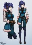  1girl blue_hair boots breasts felix_hugo_fraldarius fire_emblem fire_emblem:_three_houses genderswap genderswap_(mtf) gloves long_sleeves looking_at_viewer medium_breasts mina_cream orange_eyes pantyhose sword weapon 