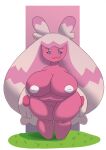  areola beady_eyes big_breasts breasts eyelashes featureless_feet female generation_9_pokemon genitals grass hi_res huge_breasts humanoid inverted_nipples looking_back navel nintendo nipples nude pink_background pink_body plant pokemon pokemon_(species) purple_eyes pussy ririzael short_stack simple_background slightly_chubby solo thick_thighs tinkaton white_areola white_background white_nipples wide_hips 