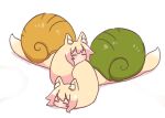  2girls animal animal_ear_fluff animal_ears animalization blonde_hair blush closed_eyes fox_ears fox_tail kemomimi-chan_(naga_u) multiple_girls naga_u original shadow simple_background snail tail white_background 