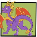  2021 activision all_fours butt claws dragon dragon_wings fangs feral hi_res horn looking_at_viewer looking_back male marcushunter nude open_mouth rasied_tail rear_view scales scalie signature smile smiling_at_viewer solo spread_wings spyro spyro_the_dragon teeth toe_claws tongue western_dragon wings 