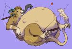  &lt;3 934 ambiguous_gender anthro belly big_belly brown_body brown_fur charr claws duo felid fur guild_wars hammock horn huge_belly lying mammal morbidly_obese morbidly_obese_anthro motion_lines nude obese obese_anthro on_back overweight overweight_anthro relaxing simple_background tail tail_tuft tuft vore 