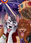  absurd_res amusement_park anthro canid canine canis domestic_dog felid fur fuzziness grey_body grey_fur hi_res husky itsjim itsjimmm jim_(itsjim) lion male mammal mane nordic_sled_dog pantherine spitz 