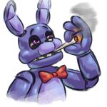  advos ambiguous_gender animatronic anthro blue_body blue_fur bonnie_(fnaf) bow_tie five_nights_at_freddy&#039;s fur machine purple_eyes robot scottgames simple_background smoking_weed solo 