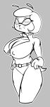  2023 anthro armwear big_breasts breasts canid canine canis cleavage clothed clothing digital_drawing_(artwork) digital_media_(artwork) domestic_dog elbow_gloves gloves gold-white-kott grey_background greyscale handwear hi_res mammal monochrome mrs._yip nickelodeon nipple_outline simple_background t.u.f.f._puppy wide_hips 