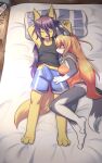  10:16 3_toes 5_fingers anthro anthro_on_anthro bed biped blush bottomwear breasts canid canine clothed clothing dipstick_ears dipstick_tail duo erection erection_under_clothing eyes_closed feet female fingers fur furniture hair hane hi_res inner_ear_fluff itsuki_(hane) long_hair male male/female mammal markings multicolored_ears on_bed open_mouth panties pattern_bottomwear pattern_clothing pattern_panties pattern_underwear pillow purple_canid_(hane) sleeping sound_effects striped_bottomwear striped_clothing striped_panties striped_underwear stripes tail tail_markings toes tuft underwear vowelless vowelless_sound_effect yellow_body yellow_fur zzz 