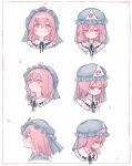  1girl blue_headwear closed_mouth half-closed_eyes hat highres mob_cap multiple_views pink_eyes pink_hair saigyouji_yuyuko short_hair simple_background touhou triangular_headpiece white_background yujup 