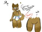  ambiguous_gender anthro blush blush_lines brown_body brown_fur canid canine canis cheek_tuft chest_tuft conner(srcfur) diaper domestic_dog facial_tuft fluffy fluffy_tail fur gesture hi_res mammal model_sheet multicolored_body multicolored_fur pointing pointing_at_self simple_background solo srcfur tail tuft two_tone_body two_tone_fur 