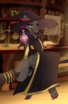  black_body clothing female greedmasterh hat headgear headwear hi_res humanoid kobold potion sitting solo witch_costume witch_hat 