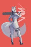  absurd_res big_breasts big_butt bodysuit breasts butt canid canine clothed clothing female fox hi_res jade(character) latex latex_clothing maid_uniform mammal rear_view rubber rubber_clothing rubber_suit shanher simple_background skinsuit solo tail thick_thighs tight_clothing uniform 