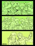  2nd_popularity_poll_(boku_no_hero_academia) ashido_mina asui_tsuyu bakugou_katsuki black_border blush boku_no_hero_academia book border cape closed_eyes closed_mouth commentary double_thumbs_up dragon_girl dragon_horns dragon_wings english_commentary freckles glasses green_background green_theme gun habkart handgun happy hat highres holding holding_book holding_gun holding_weapon horns iida_tenya kaminari_denki kirishima_eijirou long_hair looking_at_another midoriya_izuku monochrome official_alternate_costume open_mouth pirate pirate_costume pirate_hat shinsou_hitoshi short_hair simple_background smile spiked_hair thumbs_up todoroki_shouto uraraka_ochako weapon wings 