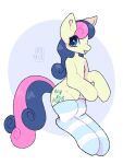  blue_eyes bonbon_(mlp) clothing equid equine female female/female feral flat_chested friendship_is_magic hasbro hi_res horse legwear mammal my_little_pony pony skyl4378 solo stockings thick_thighs 