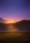  alu.m_(alpcmas) cloud gradient_sky highres mountain night night_sky no_humans ocean orange_sky original sand scenery signature sky sunset water 