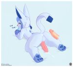  absurd_res anthro anus balls bodily_fluids cum cum_in_ass cum_inside cum_string disembodied_penis eeveelution erection feral food generation_4_pokemon genital_fluids genitals glaceon hi_res knot looking_back lying male nintendo on_front pawpads penis pokemon pokemon_(species) popsicle senz sploot tail text url 