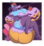  anthro anthrofied big_breasts blue_body breasts cleavage clothed clothing equid equine female friendship_is_magic gin-blade hair hasbro hat headgear headwear hi_res horse huge_breasts jack-o&#039;-lantern legwear mammal mature_female mrs._cake_(mlp) my_little_pony pink_hair pony thick_thighs thigh_highs 