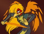  anthro avian beak bird chrysolophus destiny_2 feathers galliform glori_gamebird golden_pheasant hair hi_res long_hair long_tail magic_user phasianid red_body red_feathers tail yellow_beak yellow_body yellow_feathers 