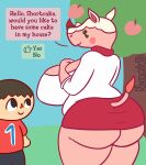  2023 absurd_res animal_crossing anthro big_breasts big_butt bottomwear breasts butt chubby_female clothing colored digital_media_(artwork) duo english_text female food food_creature fruit hi_res huge_breasts huge_butt human male mammal merengue_(animal_crossing) miniskirt nintendo nokamiwd pink_body plant rear_view rhinoceros simple_background skirt strawberry text thick_thighs villager_(animal_crossing) wide_hips 