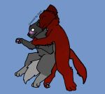  anthro arko_(zaricelite) blue_background blush canid canine canis cuddling duo fur male male/male mammal nervous simple_background tail wolf zaricelite 