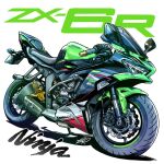  highres kawasaki kawasaki_ninja_zx-6r motor_vehicle motorcycle no_humans original shadow signature simple_background takedake_(motion_animator) vehicle_focus vehicle_name white_background 