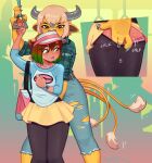  amber_eyes anthro bag belt big_dom_small_sub blush bodily_fluids bottomwear claws clock clothed clothing crossdressing dominant dominant_anthro dominant_female duo female fingering fingers forced fur generation_1_pokemon girly gradient_hair hair hi_res horn human human_on_anthro interspecies larger_anthro larger_female male male_(lore) mammal molestation multi_tail nintendo panties pants pink_clothing pink_panties pink_underwear pokemon pokemon_(species) shirt size_difference skirt smaller_human somik standing sweat tail tauros tight_clothing topwear torn_bottomwear torn_clothing torn_pants train undershirt underwear vehicle watch white_body white_skin yellow_body yellow_fur 