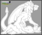  absurd_res activision anthro big_(disambiguation) canid canine detailed dragon duo female feral from_front_position fur furry hands_on_legs hi_res horn human humanoid kayasamix lizard lying male male/female mammal monochrome on_back one_eye_closed open_wings penetration raised_tail reptile reverse_missionary_position scalie sex sitting size_difference smile spread_legs spreading spyro spyro_the_dragon tail toony traditional_media_(artwork) vaginal vaginal_penetration wings 