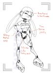  2023 alternate_species animatronic anthro armor black_text bottomless breasts buckteeth closed_smile clothed clothing digital_drawing_(artwork) digital_media_(artwork) disney ears_down english_text featureless_crotch female full-length_portrait half-closed_eyes hand_on_hip hand_on_leg hand_on_thigh headgear helmet inline_skates izra judy_hopps lagomorph leporid looking_at_viewer machine mammal monochrome mouth_closed narrowed_eyes partially_clothed pivoted_ears portrait rabbit rabbit_ears red_text robot roller_skates shirt simple_background smile solo standing teeth text text_on_clothing text_on_shirt text_on_topwear topwear under_boob watermark wheel wire zootopia 