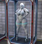  absurd_res bbdworks cage clothing daz3d female footwear glowing glowing_nails haydee_(game) hi_res high_heels humanoid machine robot slightly_chubby solo 