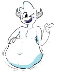  ambiguous_gender anonymous_artist anthro belly belly_expansion blush digital_drawing_(artwork) digital_media_(artwork) duo expansion exxy_(4chan) fur horn humanoid hybrid nude open_mouth simple_background smile soft_vore teeth tongue vore white_body white_fur 