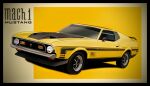  black_border border car commentary english_commentary english_text ford_mustang highres kaiware motor_vehicle no_humans original shadow spoiler_(automobile) sports_car vehicle_focus yellow_car 