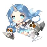  2girls :d black_footwear blue_dress blue_eyes blue_hair brown_dress chibi dress fairy_(girls&#039;_frontline) fang full_body girls&#039;_frontline goggles halterneck holding_rocket horns long_hair multiple_girls multishot_rocket_launcher off-shoulder_dress off_shoulder official_art open_mouth orange-tinted_eyewear paper_airplane paw_pose rocket_fairy_(girls&#039;_frontline) rocket_launcher saru simple_background single_horn sleeves_past_wrists slit_pupils smile socks third-party_source tinted_eyewear transparent_background weapon white_socks 