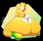  2023 ambiguous_gender anthro big_butt biped butt clothing digital_media_(artwork) footwear hi_res huge_butt hyper hyper_butt mario_bros nintendo nude open_mouth rear_view shoes simple_background sitting smile solo thelewdshi thick_thighs wide_hips yellow_yoshi yoshi 
