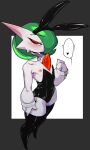  absurd_res areola bunny_costume clothed clothing costume fake_ears fake_rabbit_ears female fir3born flat_chested gardevoir generation_3_pokemon green_hair hair hair_over_eye hi_res humanoid latex_stockings leotard looking_at_viewer narrowed_eyes nintendo nipples not_furry one_eye_obstructed pokemon pokemon_(species) red-eyes shirt_collar shirt_cuffs slim solo white_body 