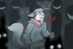  anthro background_character bodily_fluids bottomwear canid canine clothing collar crying despair desperation ears_back ears_down fluffy fluffy_tail fox group hoodie ignored kittydee male mammal monochrome mute open_mouth pants pivoted_ears roflfox scared smile tail tears topwear 