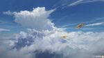  aircraft airplane artist_logo biplane blue_sky cloud day highres original outdoors scenery sky sky_focus yucong_tang 