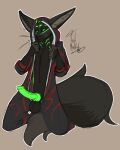  2023 abs animal_genitalia anthro balls big_balls big_ears big_penis black_balls black_body black_fur black_nose canid canine clothing dominant dominant_male erection fennec fluffy fluffy_tail fox fur genitals green_eyes green_penis hi_res hood hybrid kigurumi knot kurawulf looking_at_viewer male mammal minikane nude onesie penis presenting redmok relaxing sheath sketch solo streamer tail tired tongue tongue_out tuft tufted_fur youtuber 