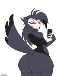  anthro avian big_butt bird butt female helluva_boss hi_res krowkwill octavia_(helluva_boss) owl phone photo rear_view selfie smug smug_face solo 