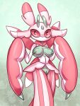  2023 anthro arthropod breasts female front_view generation_7_pokemon genitals green_nipples hi_res looking_at_viewer lurantis nintendo nipples nude nude_female pink_body pokemon pokemon_(species) pokemorph portrait pussy skye3337 solo three-quarter_portrait 