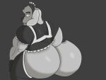  anthro big_butt butt canid canine canis clothed clothing crossdressing dogamy domestic_dog fur gloves handwear hi_res huge_butt legwear looking_back maid_uniform male mammal sbeve_wagon simple_background solo surprised_expression thick_thighs topwear undertale undertale_(series) uniform 