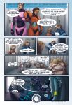  2018 alien anthro biped brown_body brown_fur brown_hair clothed clothing colored comic dialogue dialogue_box english_text female fur green_eyes group hair hi_res human inside light_body light_skin male mammal mgferret mustelid oscar_(mgferret) otter space_helmet spacesuit speech_bubble standing taur text whiskers 