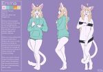  absurd_res anthro artist_name blonde_hair blue_clothing blue_hoodie blue_panties blue_topwear blue_underwear censor_bar clothed clothing emma_(rz54) fangs felid female front_view fur hair hi_res hoodie looking_at_viewer mammal nude open_mouth open_smile orange_eyes panties pawpads pink_pawpads purple_background rz54 side_view simple_background smile solo standing teeth topwear underwear white_body white_fur 