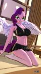  3d_(artwork) 9:16 anthro anthrofied anthroponiessfm big_breasts bottomwear breasts clothed clothing digital_media_(artwork) equid equine female hair hasbro hi_res kneeling mammal mlp_g5 my_little_pony pegasus pipp_petals_(mlp) purple_hair skirt solo wings 