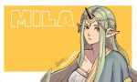  1girl breasts closed_mouth cm_lynarc dragon_girl dragon_horns fire_emblem fire_emblem_echoes:_shadows_of_valentia green_hair hair_ornament horns large_breasts long_hair looking_at_viewer mila_(fire_emblem) yellow_eyes 