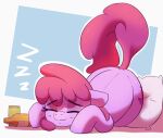  2023 beer_bottle berry_punch_(mlp) blush blush_lines bottle container cutie_mark digital_media_(artwork) earth_pony equid equine eyebrows eyelashes eyes_closed female feral friendship_is_magic fur hair hasbro hi_res horse long_tail mammal my_little_pony pabbley pillow pony purple_body purple_fur purple_hair purple_tail raised_tail sleeping smile sound_effects tail vowelless vowelless_sound_effect zzz 