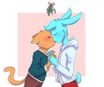  anthro burgerpants domestic_cat duo felid feline felis hand_holding kissing lagomorph le-poofe leporid male male/male mammal mistletoe nicecream_man plant rabbit undertale undertale_(series) 